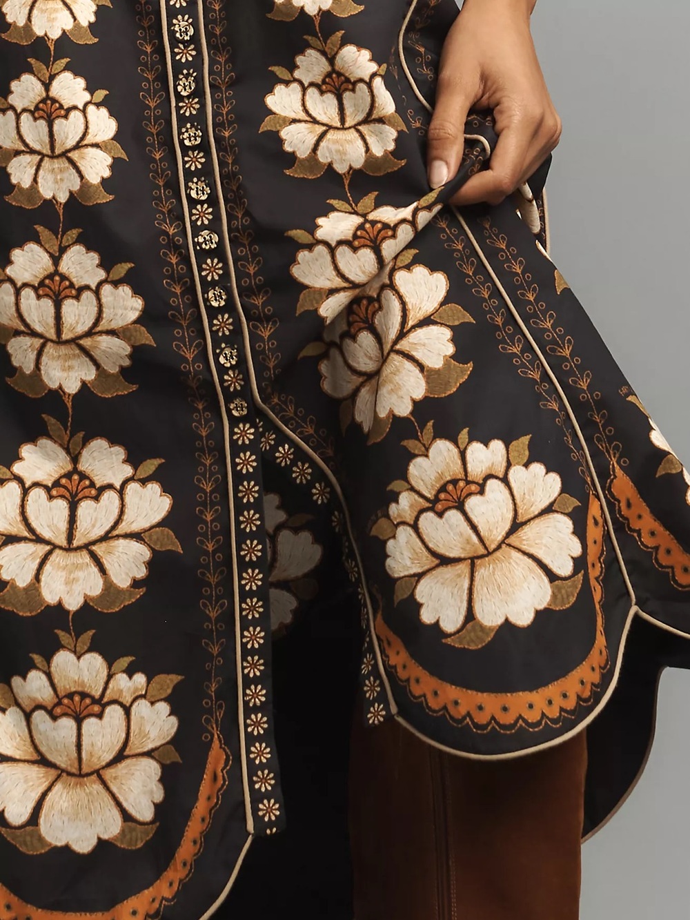 NWT Farm Rio Embroidered Floral Lotus Midi Dress Folk Scallop Trim Pockets M L - Picture 3 of 4